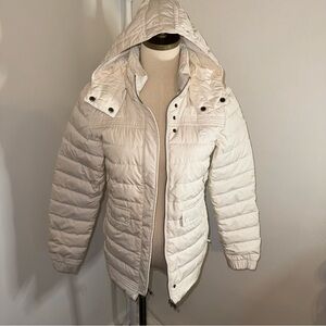 Lacoste Women’s 34 Cream White Down Puffer Hooded NICE Jacket Coat